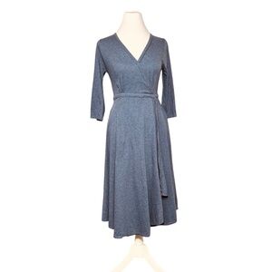 Indigenous Organic Cotton Dress Size XS Gray Blue Faux Wrap Hand Loomed in Peru